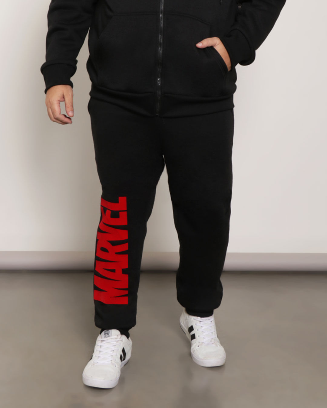 Calça Moletom Masculino Plus Size Jogger Marvel Preta