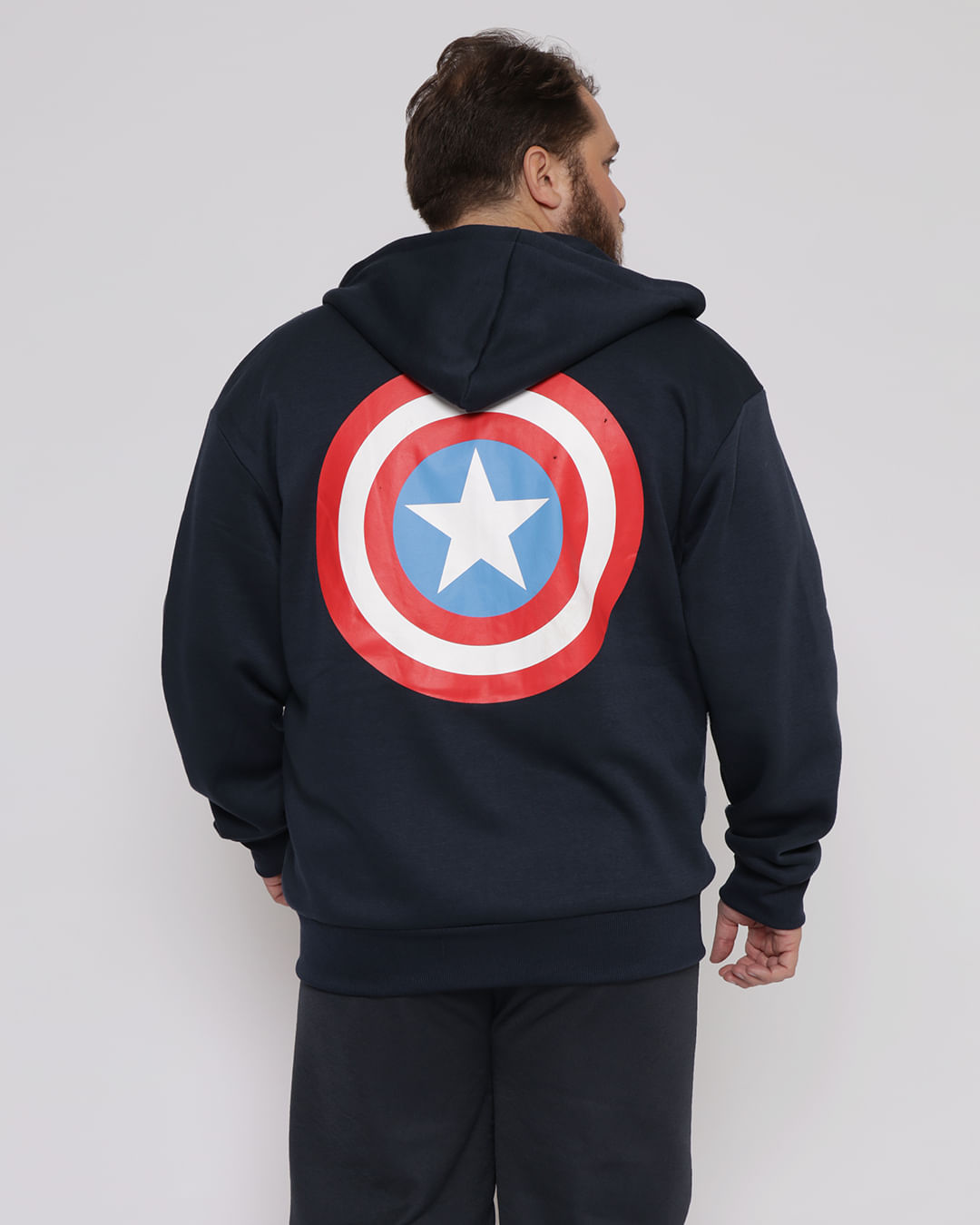 Casaco Moletom Masculino Plus Size Capitão América Marvel Marinho