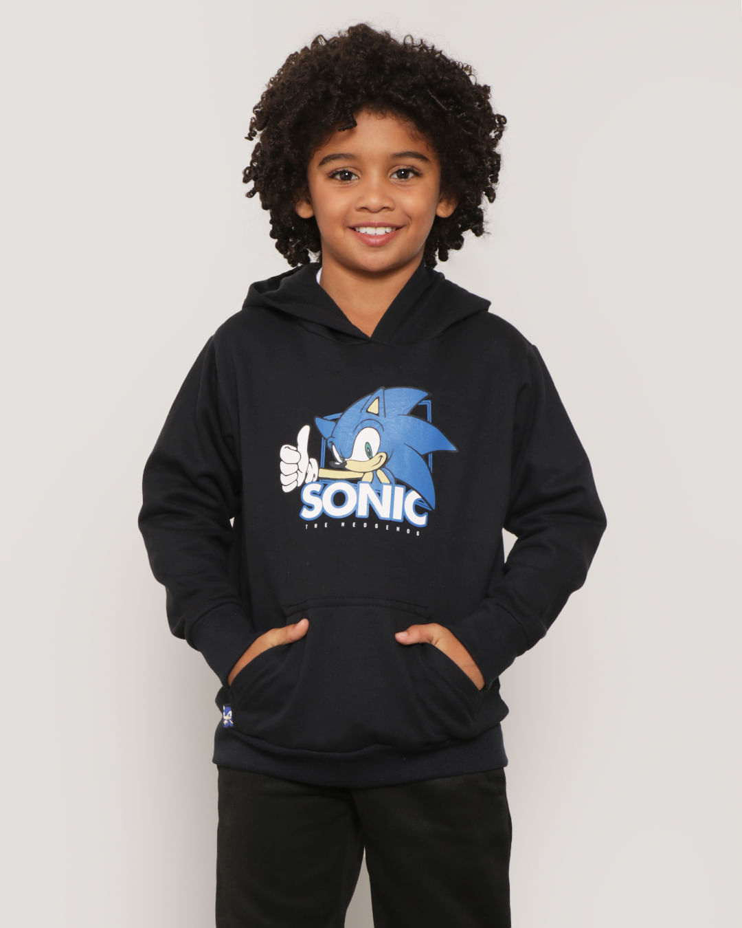 Blusão Moletom Infantil Bolso Canguru Estampa Sonic Preto
