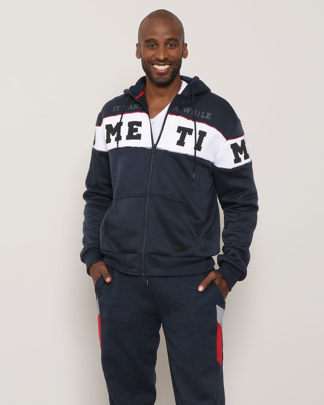 Jaqueta Moletom Masculina Peluciada Recortes Com Estampa Marinho