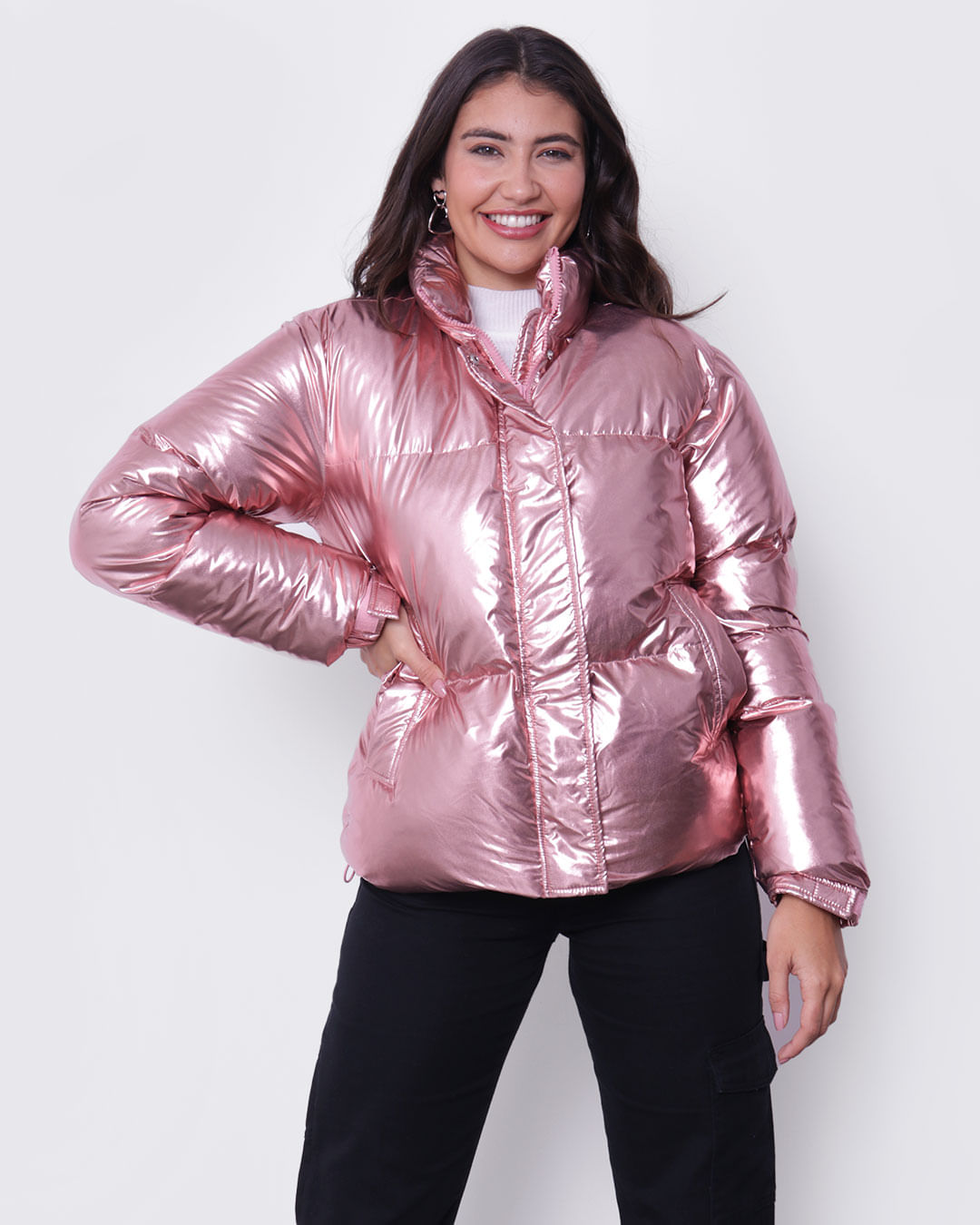 Jaqueta Feminina Jaqueta Cor De Rosa Jaqueta Feminina Puffer Gola