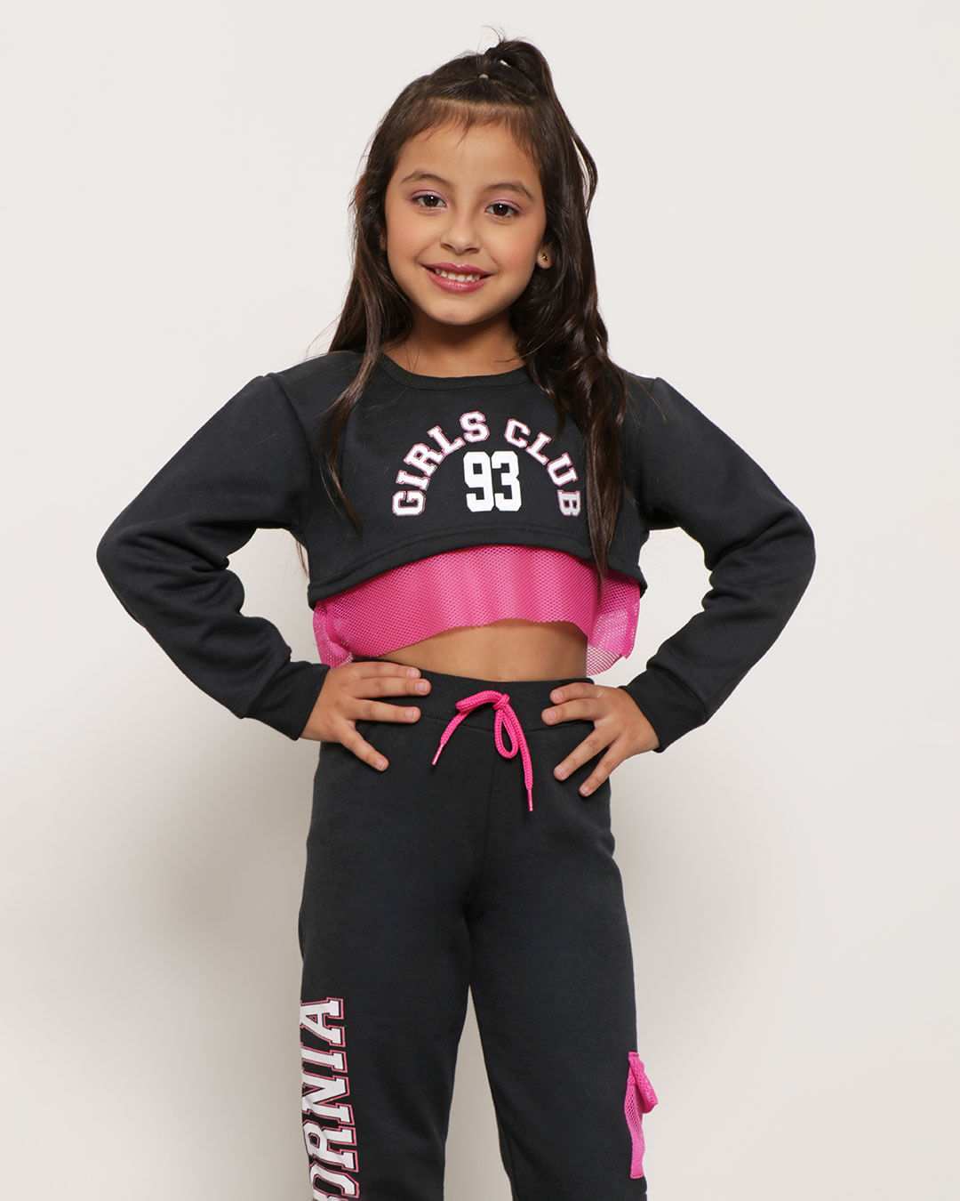 Blusa Moletom Infantil Cropped com Tela Preto