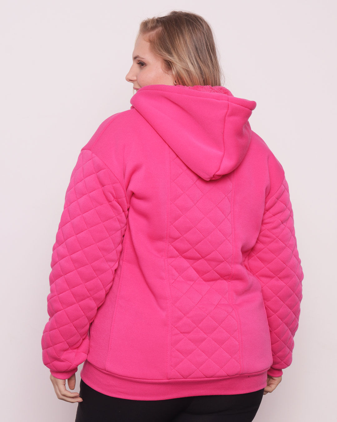 Casaco Moletom Feminino Plus Size Com Capuz Rosa - Main Image