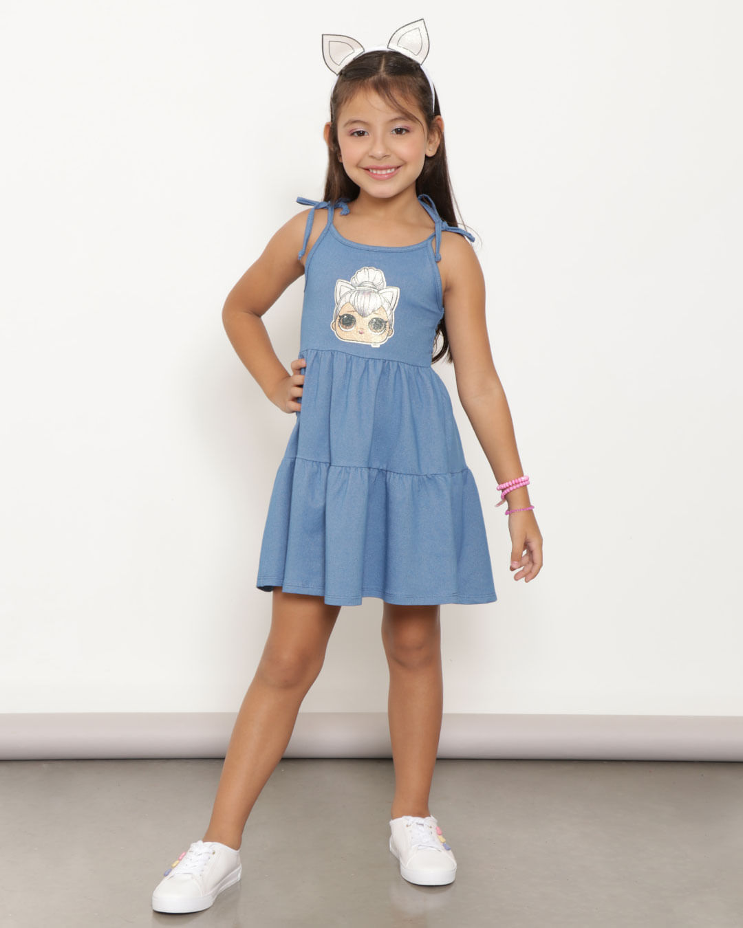 Vestido Infantil LOL Surprise Alcinha Com Tiara Azul