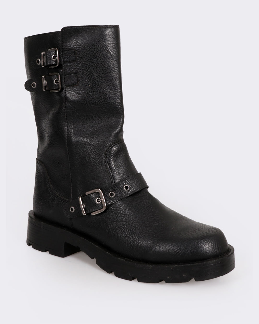 Bota Feminina Coturno Zíper Com Fivelas Preta