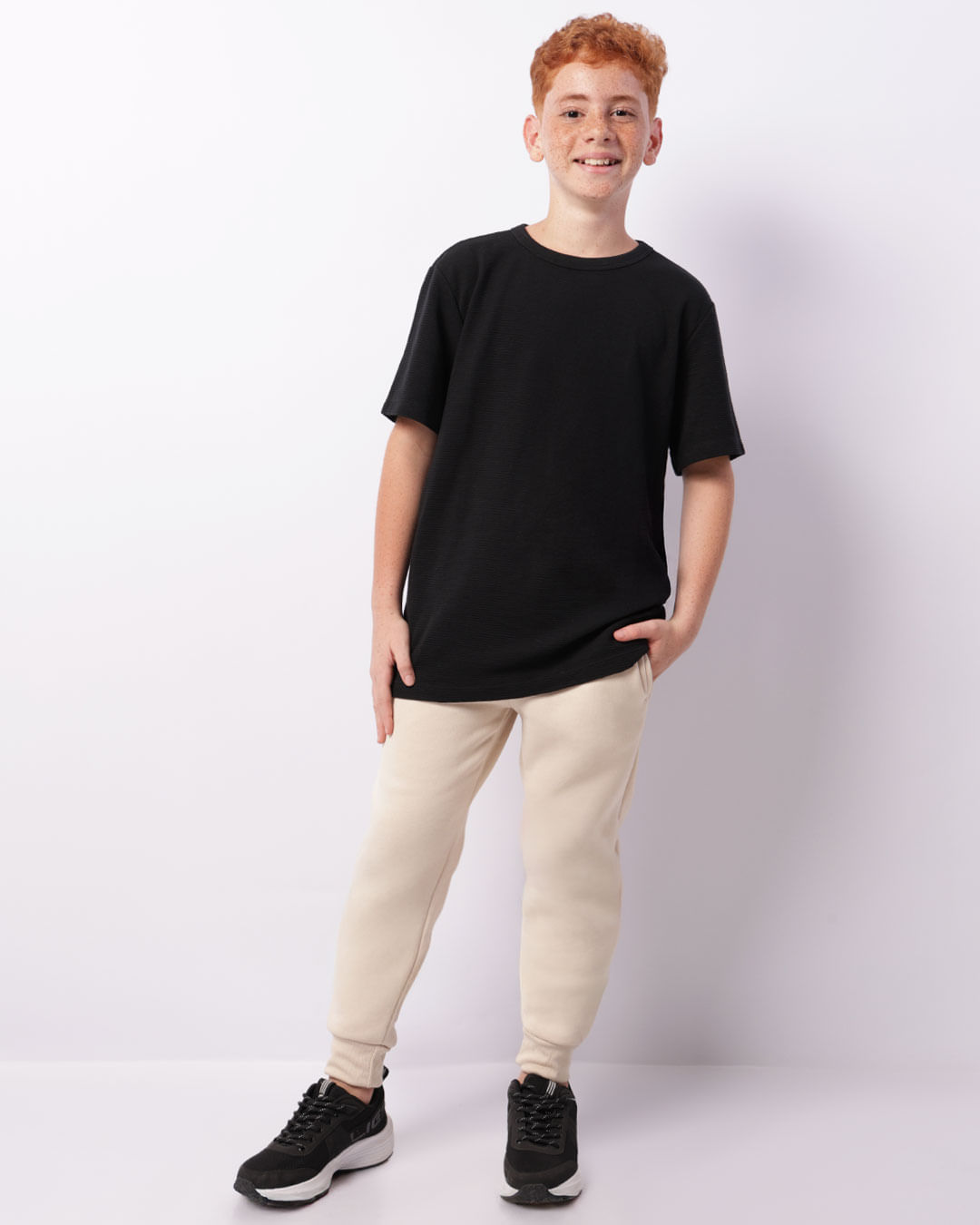 Calça Moletom Juvenil Jogger Bege -1741376304840