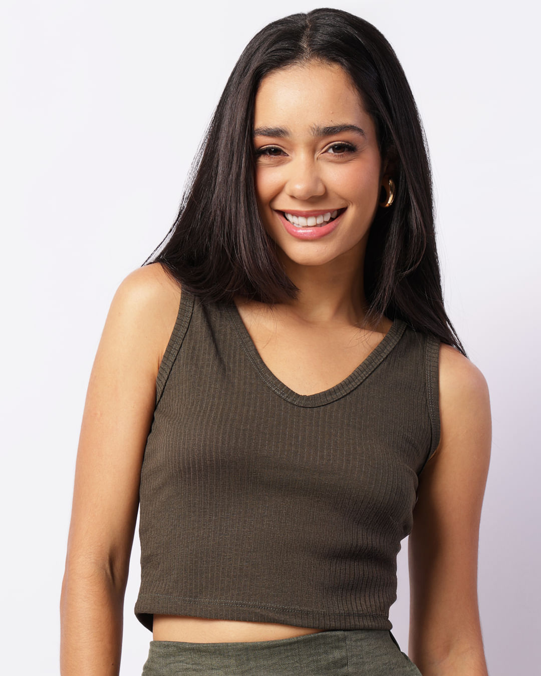 Regata Feminina Cropped Canelada Verde