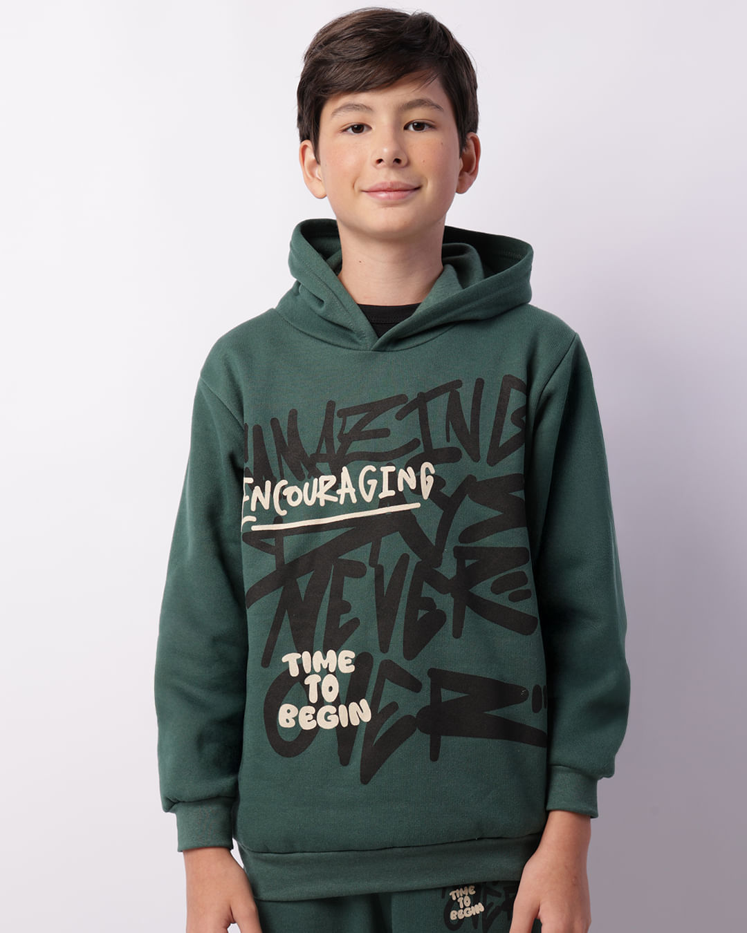 Blusão Moletom Juvenil Estampado Com Capuz Verde