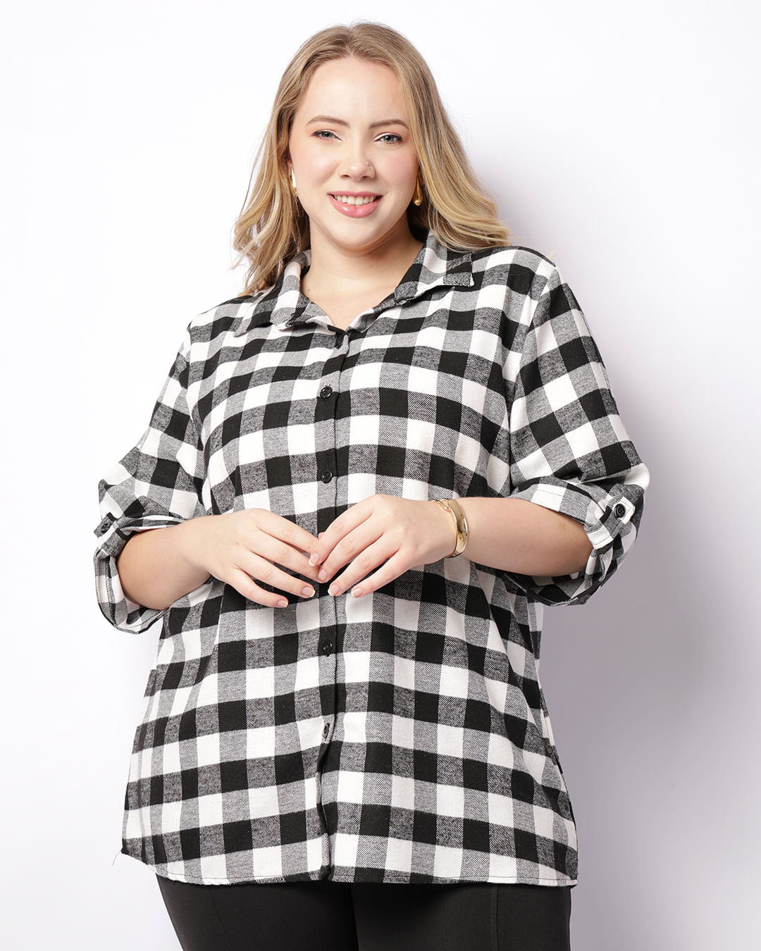 Plus Size CalÃ§a De Flanela Xadrez Feminina Camisa Plus Size