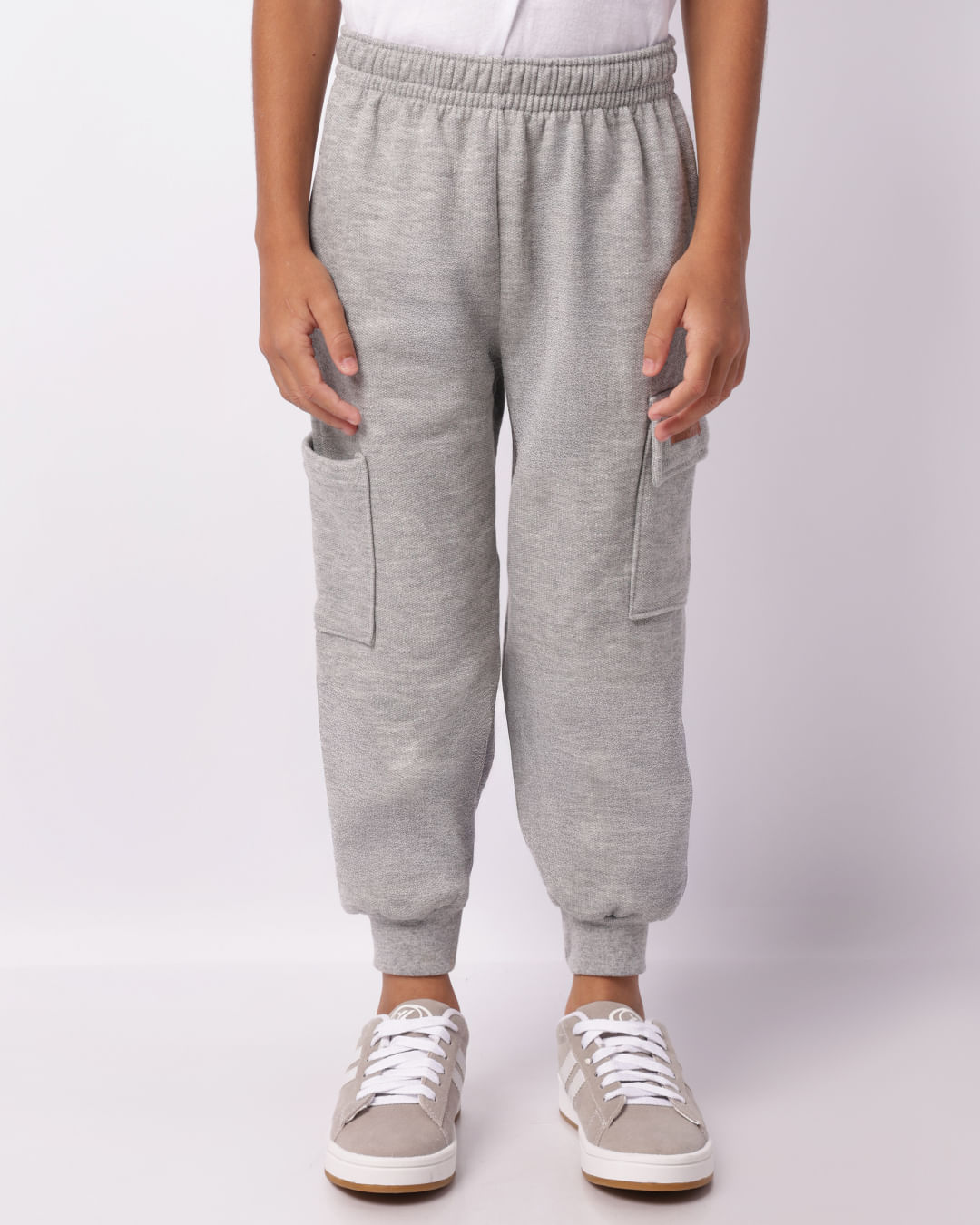 TROCAR FOTO - Calça Moletom Infantil Bolso Cargo Jogger Cinza Médio-1743767719929