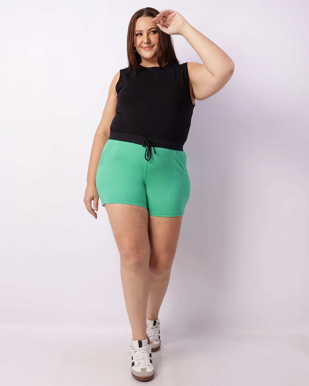 Short Plus Size Feminino Moletinho Curto Verde-1744223797995