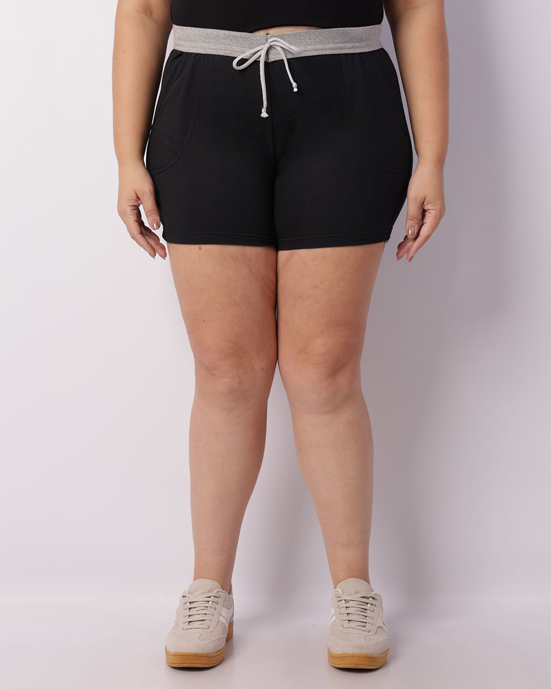 Short Plus Size Feminino Moletinho Curto Preto-1744224007039