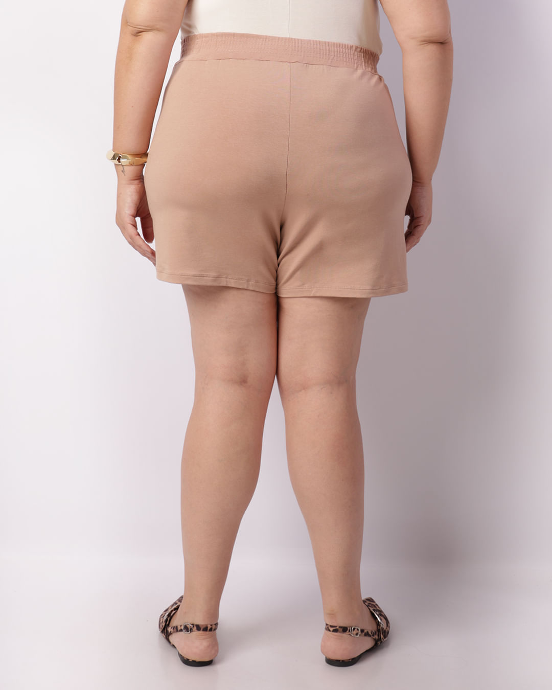 Short Plus Size Feminino Viscose Curto Bege-1744224172049