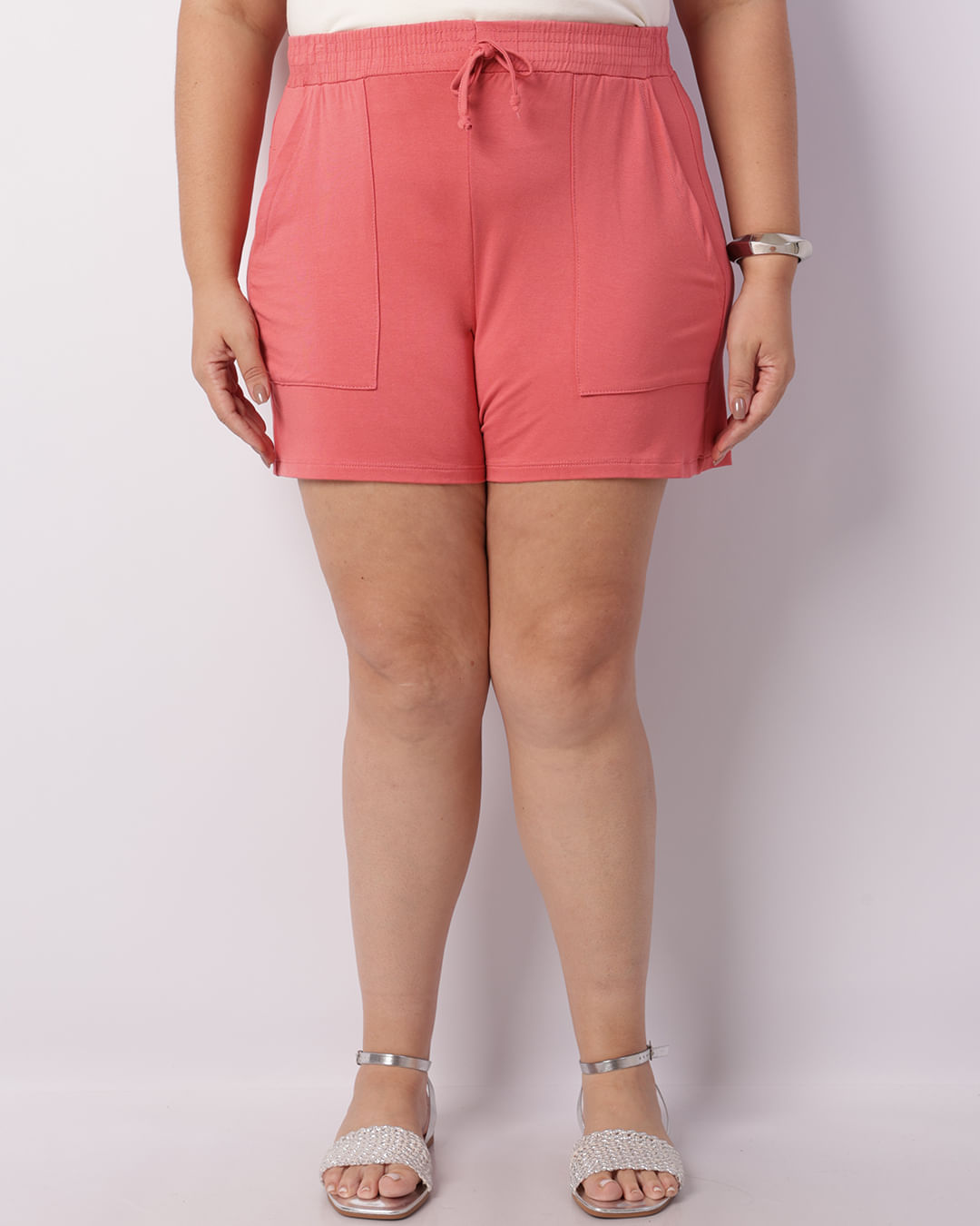 Short Plus Size Feminino Viscose Curto Rosa-1744224559131