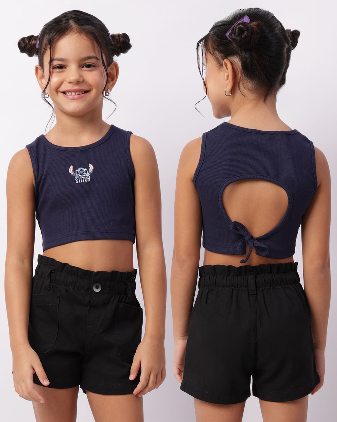 Regata Infantil Cropped Canelada Disney Stitch Marinho-1744226612044