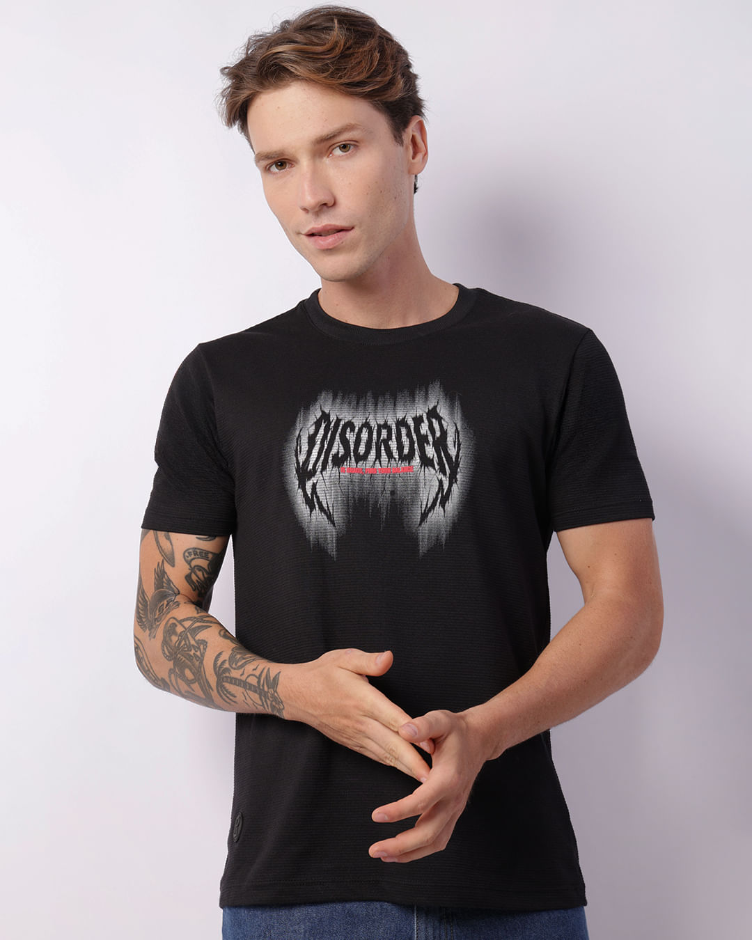 Camiseta Masculina Texturizada Estampa Dark Preta-1744399284203