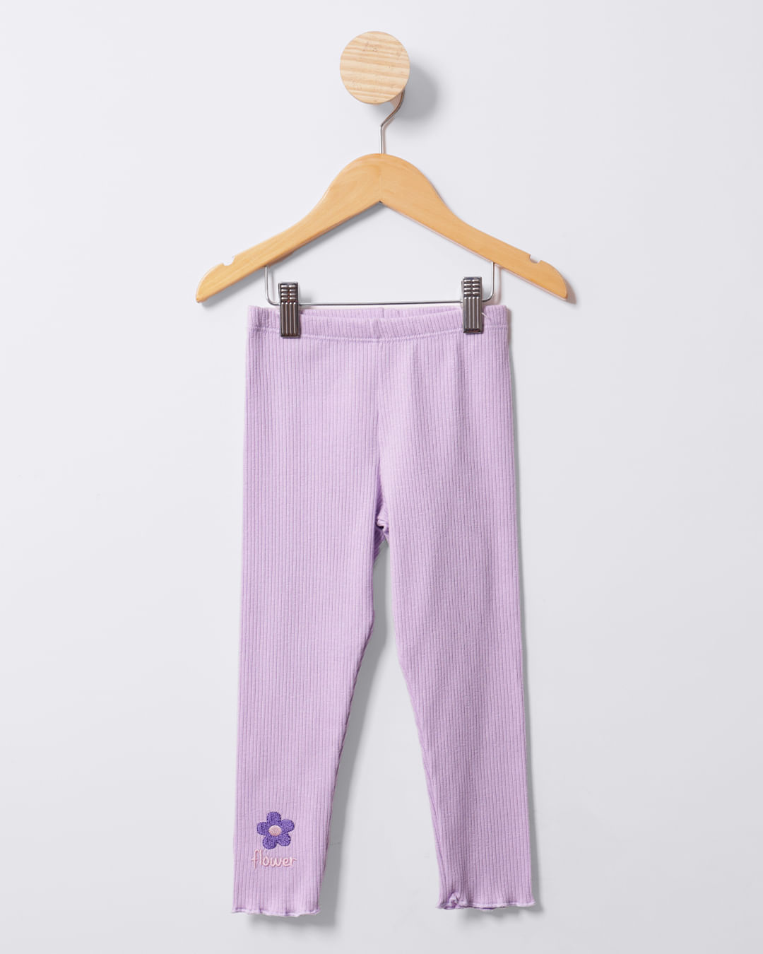 Calça Legging Bebê Canelada Com Bordado Lilás -1744887899508