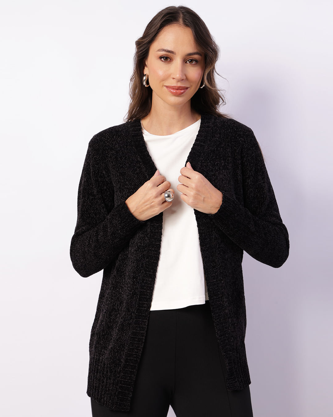 Cardigan Feminino Chenille Preto