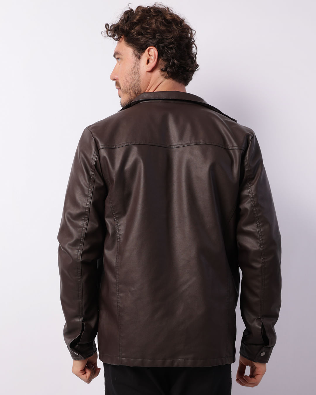 Jaqueta Masculina PU Com Recortes Marrom
