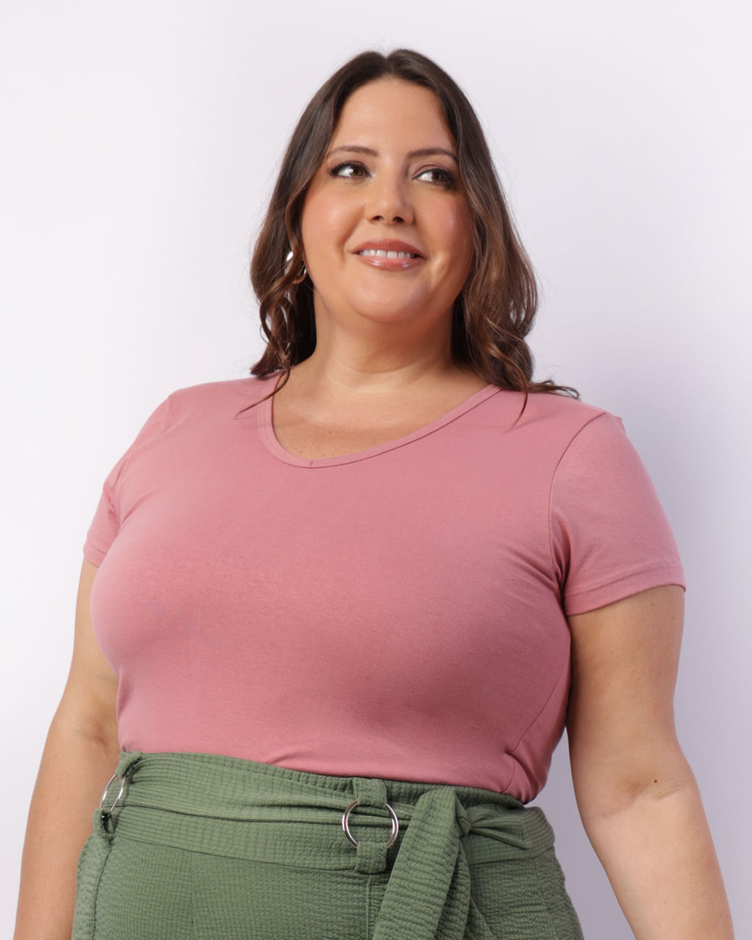 Blusa Plus Size Feminina Manga Curta Básica Rosa-1746459253989