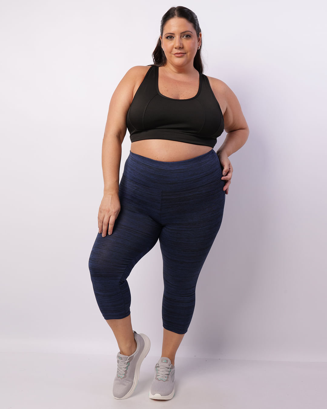 Calça Fitness Feminina Plus Size Capri Azul Marinho-1746459871145