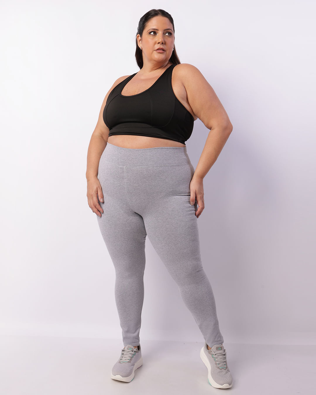Calça Legging Fitness Plus Size Feminina Básica Cinza -1746461585798