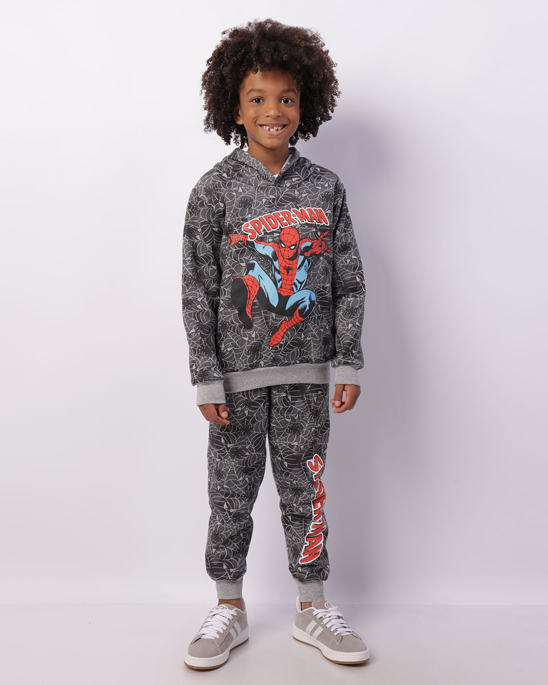 Calça Moletom Infantil Jogger Marvel Homem Aranha Cinza