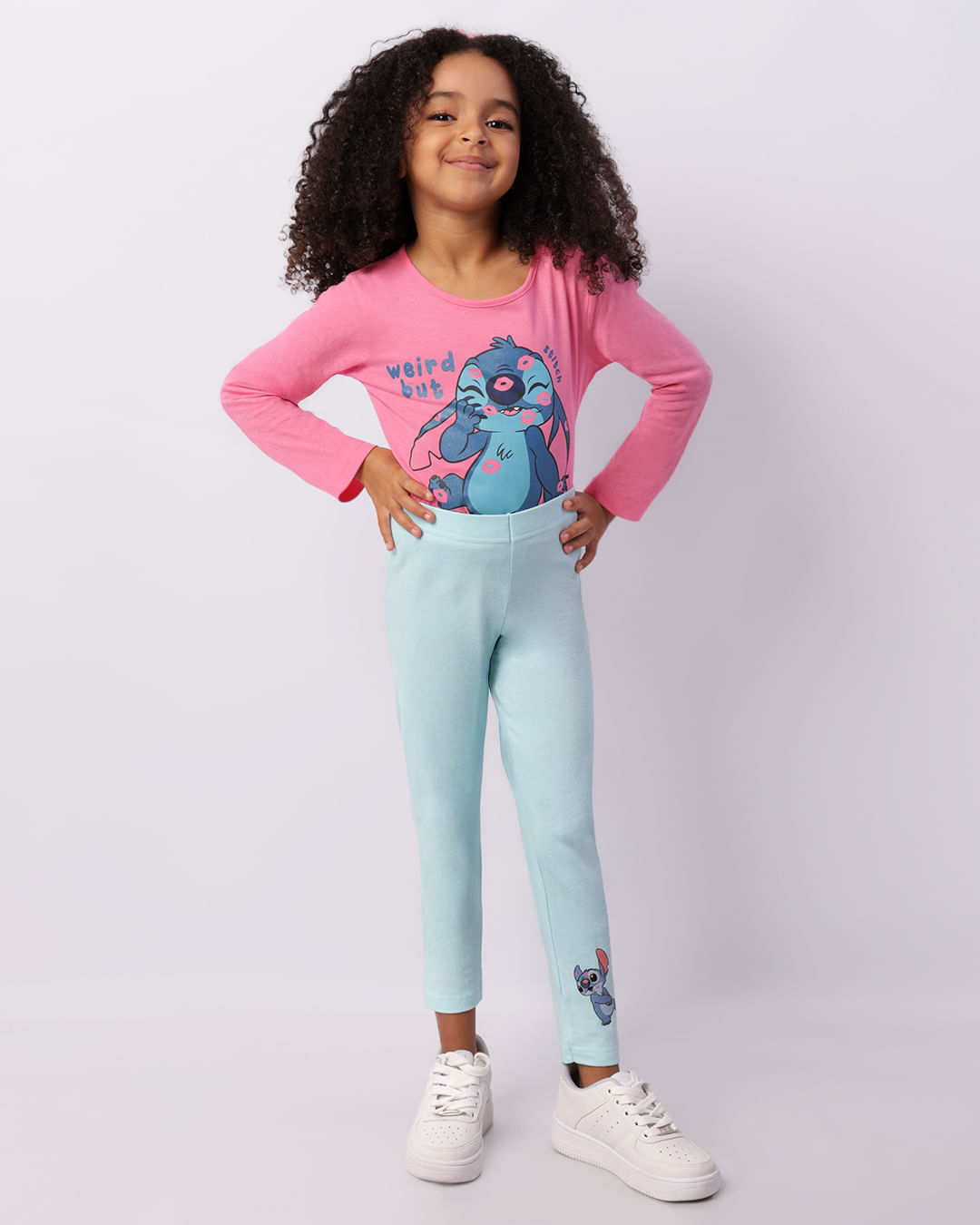 CAMPANHA PERSONAGENS Camiseta Infantil Disney Stitch Manga Longa Rosa-1747070507898