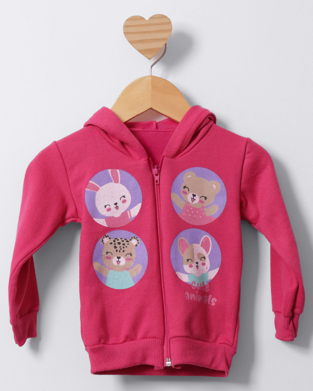 Conjunto Moletom Bebê Capuz Com Estampa Animais Rosa