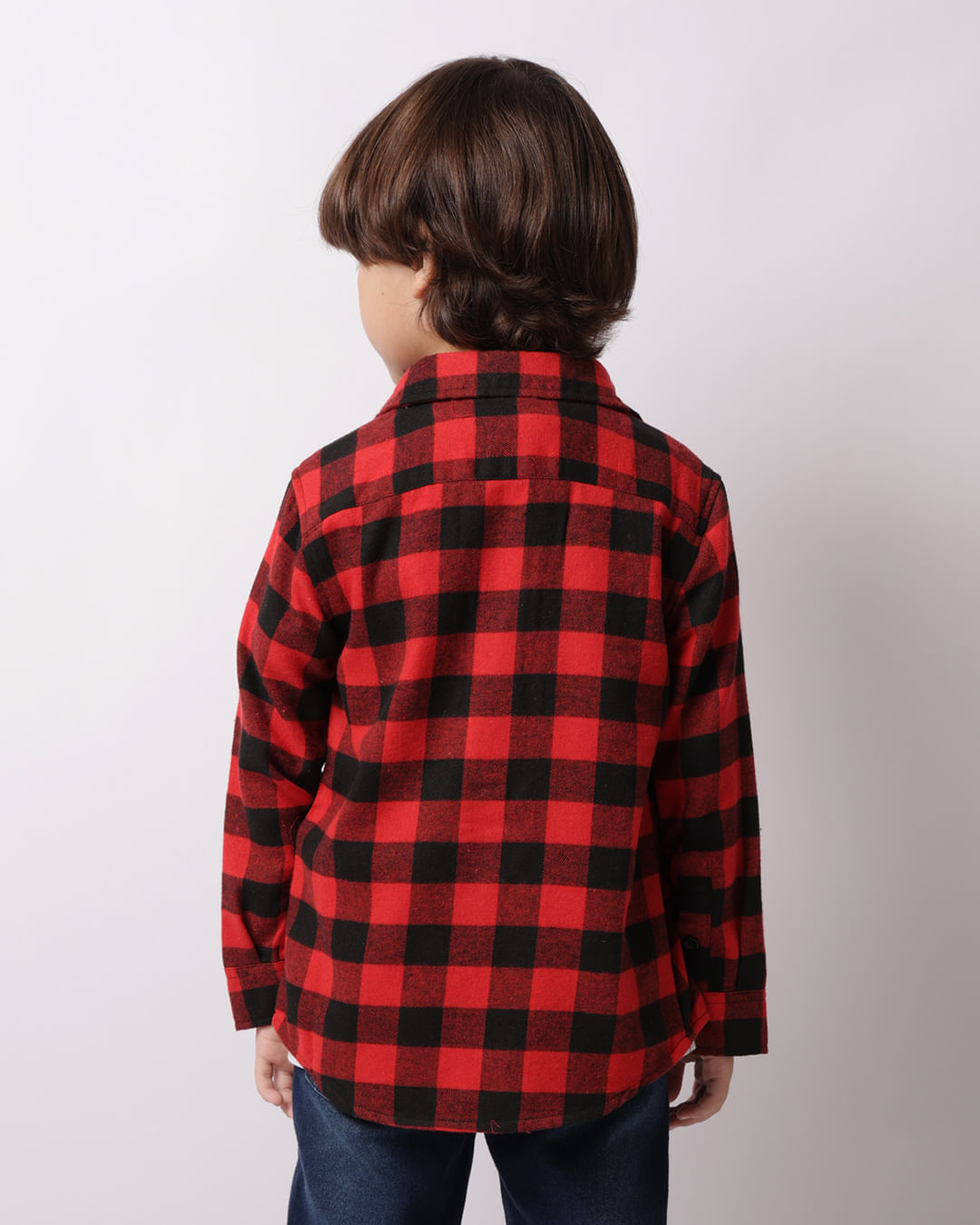 Camisa Infantil Xadrez Manga Longa Flanelada Vermelha