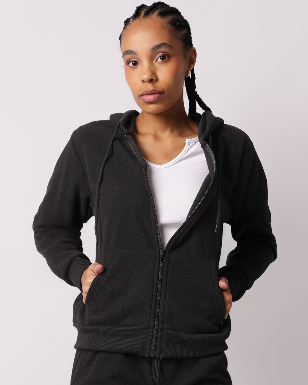 Jaqueta Feminina Fleece Com Capuz Preta