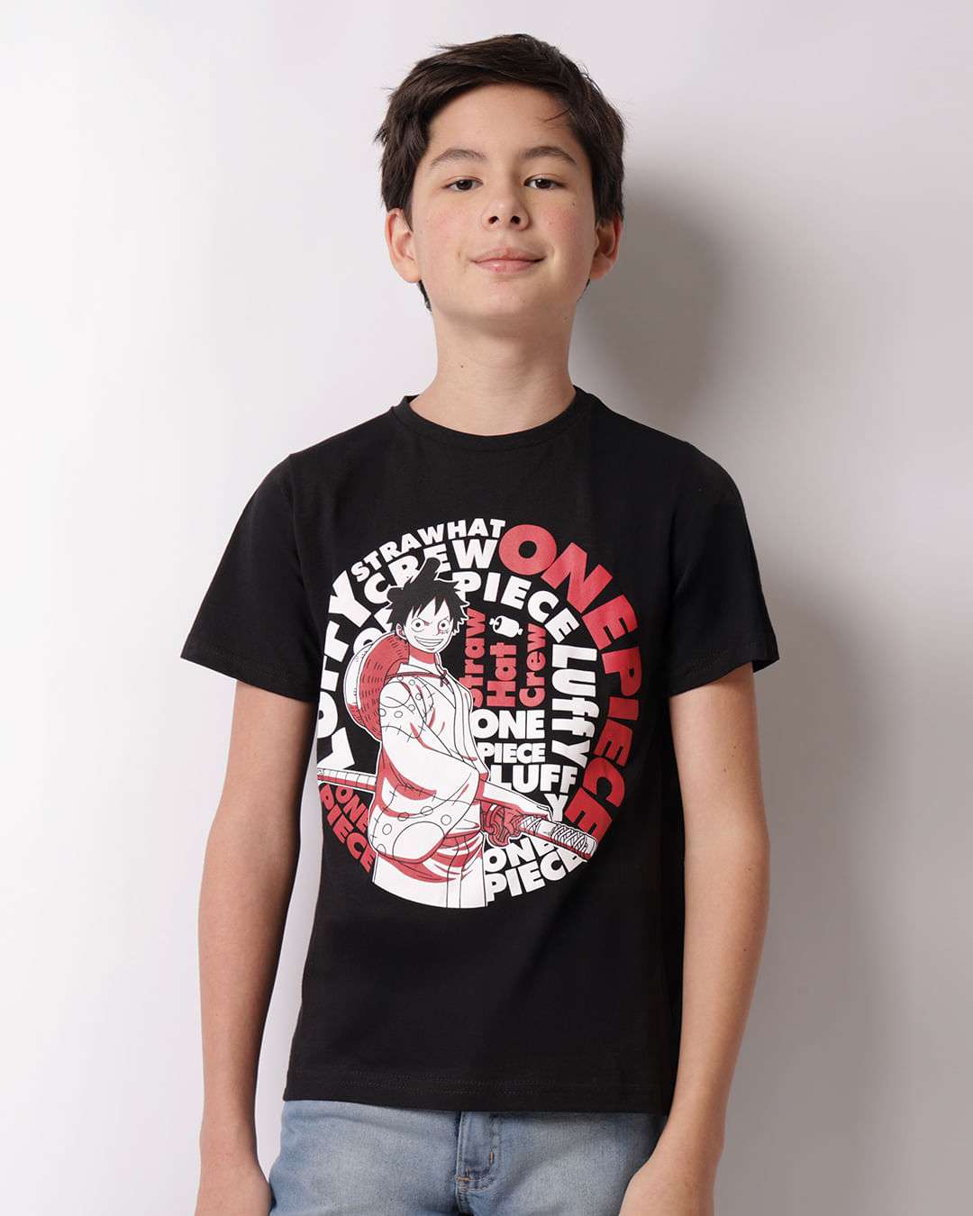 Camiseta Juvenil One Piece Manga Curta Preta-1747419830059