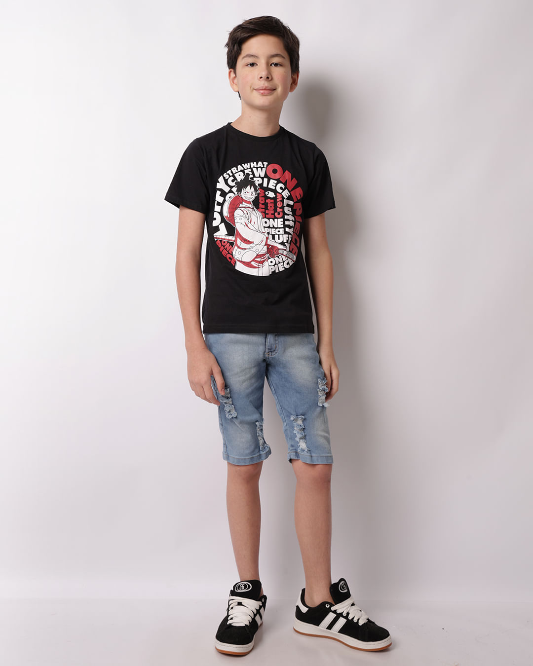 Camiseta Juvenil One Piece Manga Curta Preta-1747419859200
