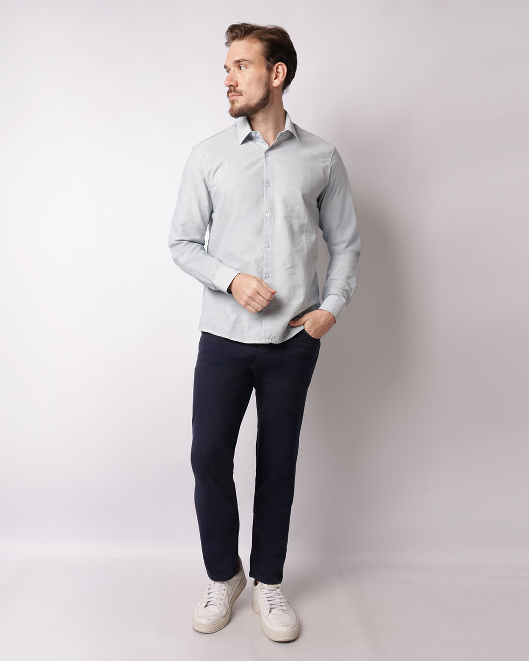 Calça Sarja Masculina Slim Cotelê Com Bolsos Marinho -1747420227970