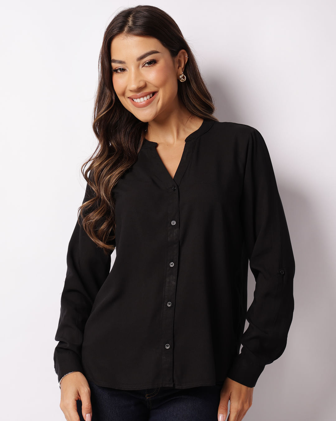 Camisa Feminina Viscose Berry Gola Padre Preta