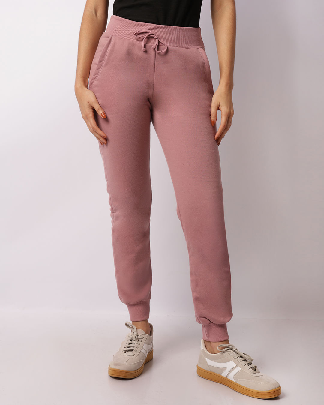 Calça Moletom Feminina Jogger Com Bolsos Rosa-1748017847154