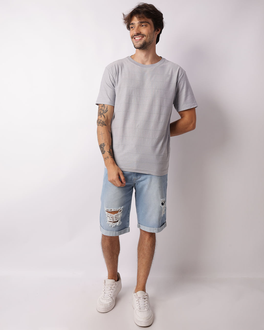 Bermuda Jeans Masculina Reta Barra Dobrada Azul-1748257972809