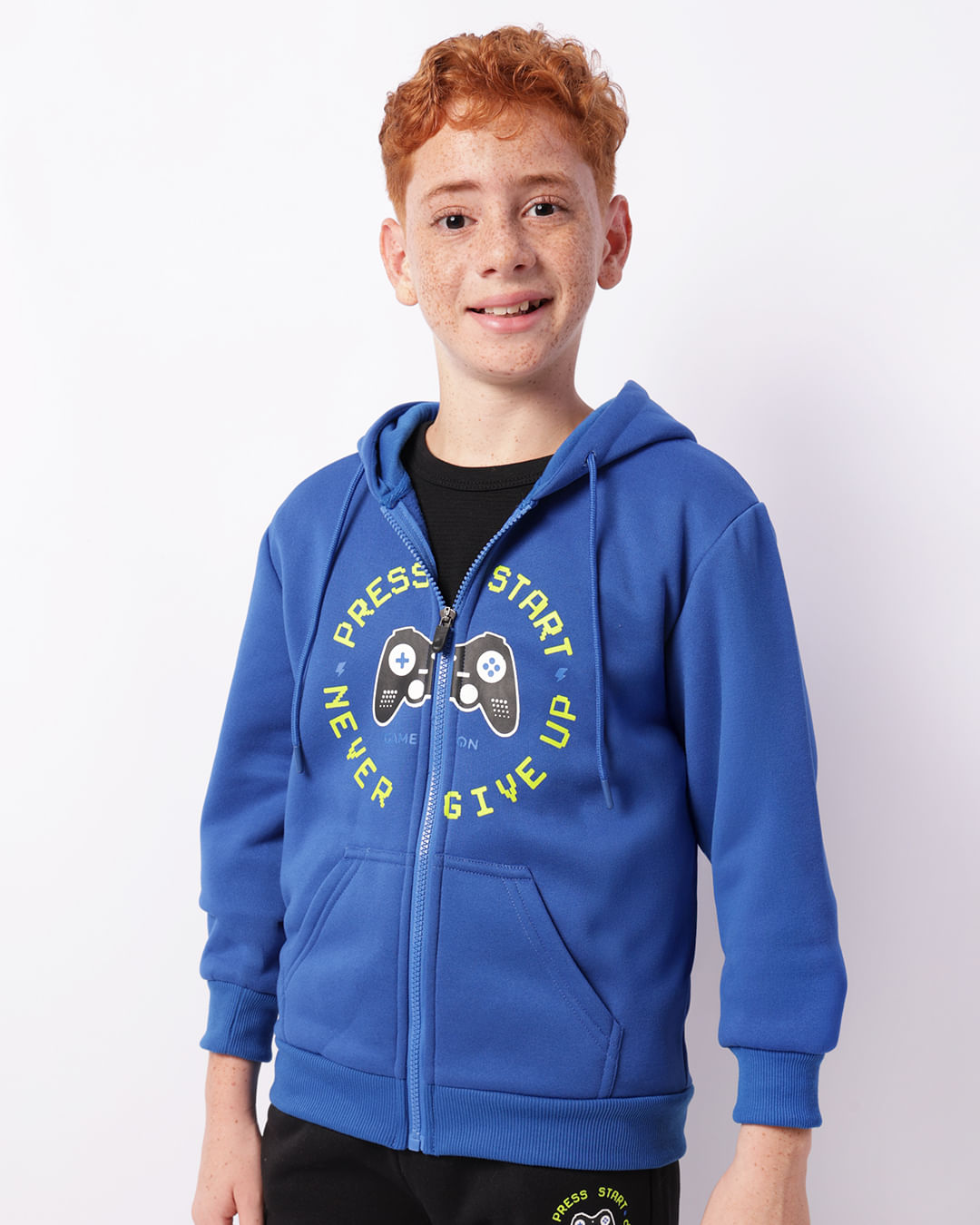 Jaqueta Moletom Juvenil Com Capuz Estampa Azul