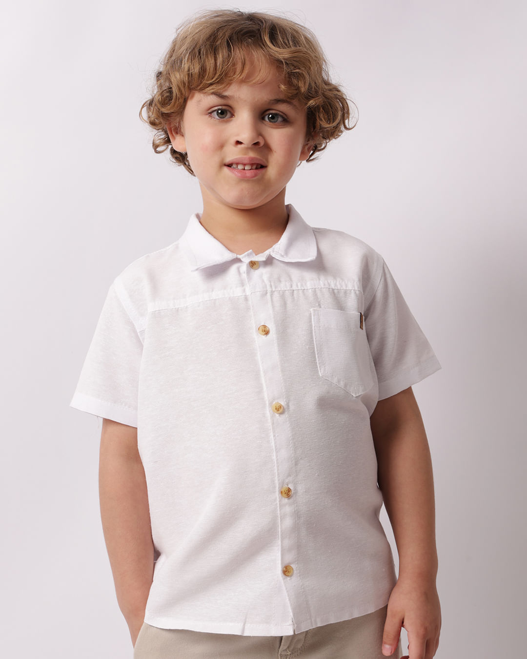 Camisa Infantil Manga Curta Bolsinho Frontal Branca-1748292349694