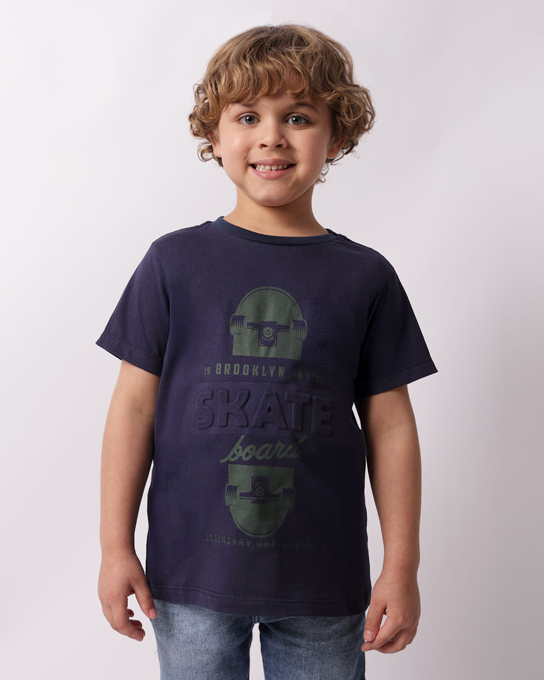 Camiseta Infantil Estampa Skate Manga Curta Marinho