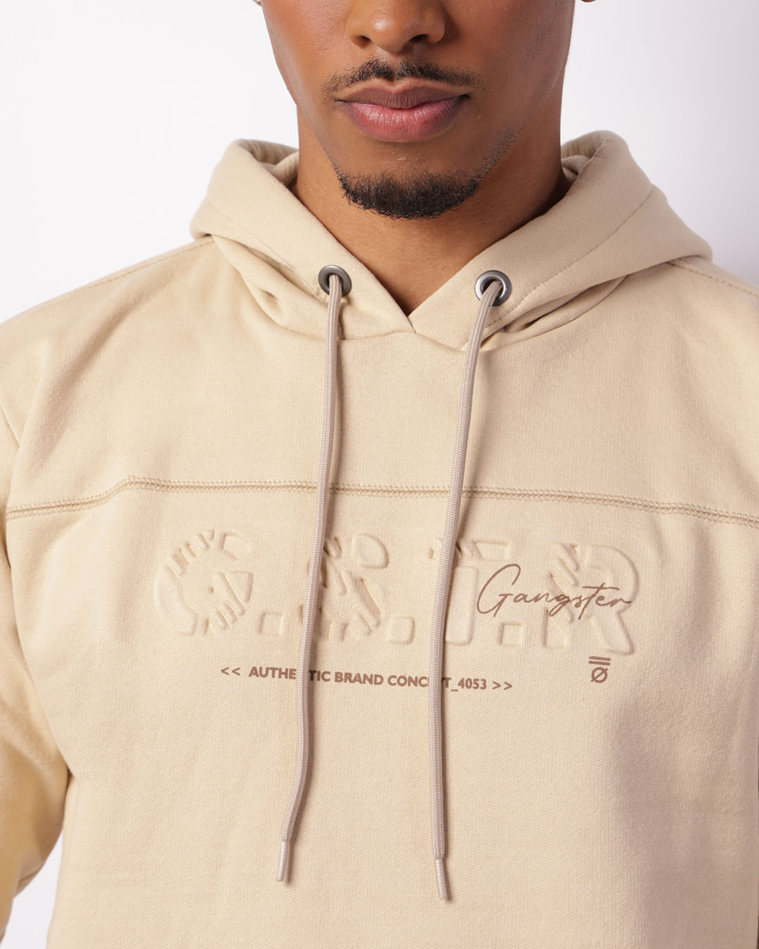 Blusão Moletom Masculino Gangster Estampa Emboss Bege