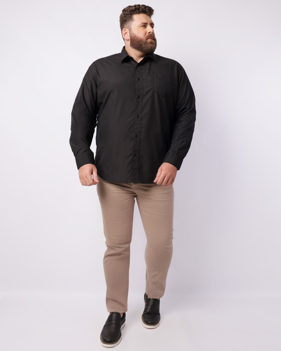 Camisa Plus Size Masculina Social Manga Longa Preta-1748622996404