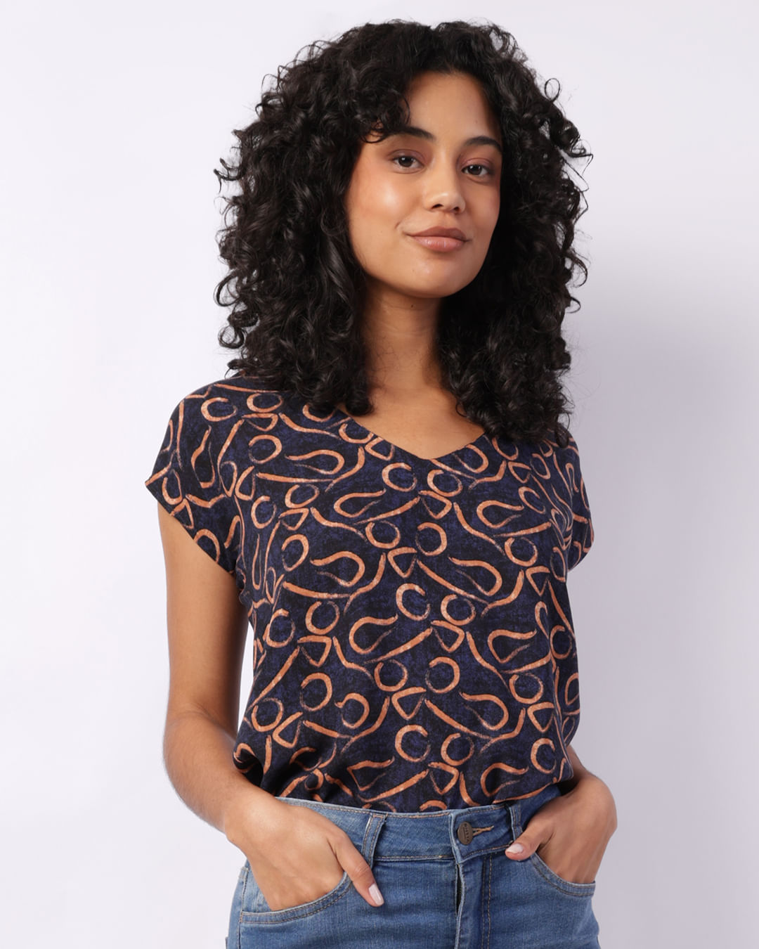Blusa Feminina Manga Japonesa Estampada Marinho