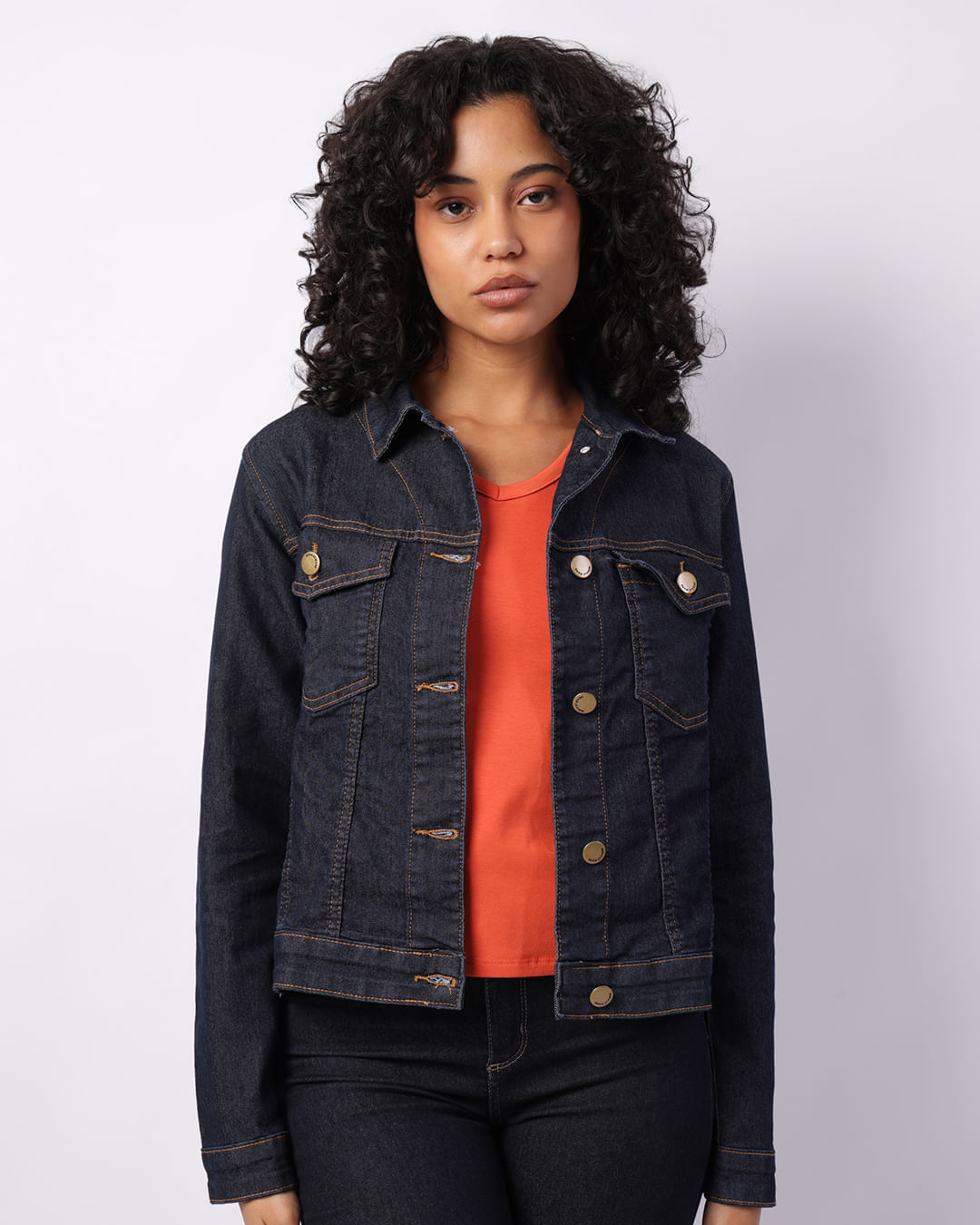 Jaqueta Jeans Feminina Manga Longa Azul-1749125151630