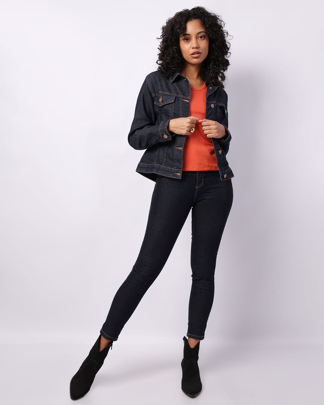 Jaqueta Jeans Feminina Manga Longa Azul-1749125176756