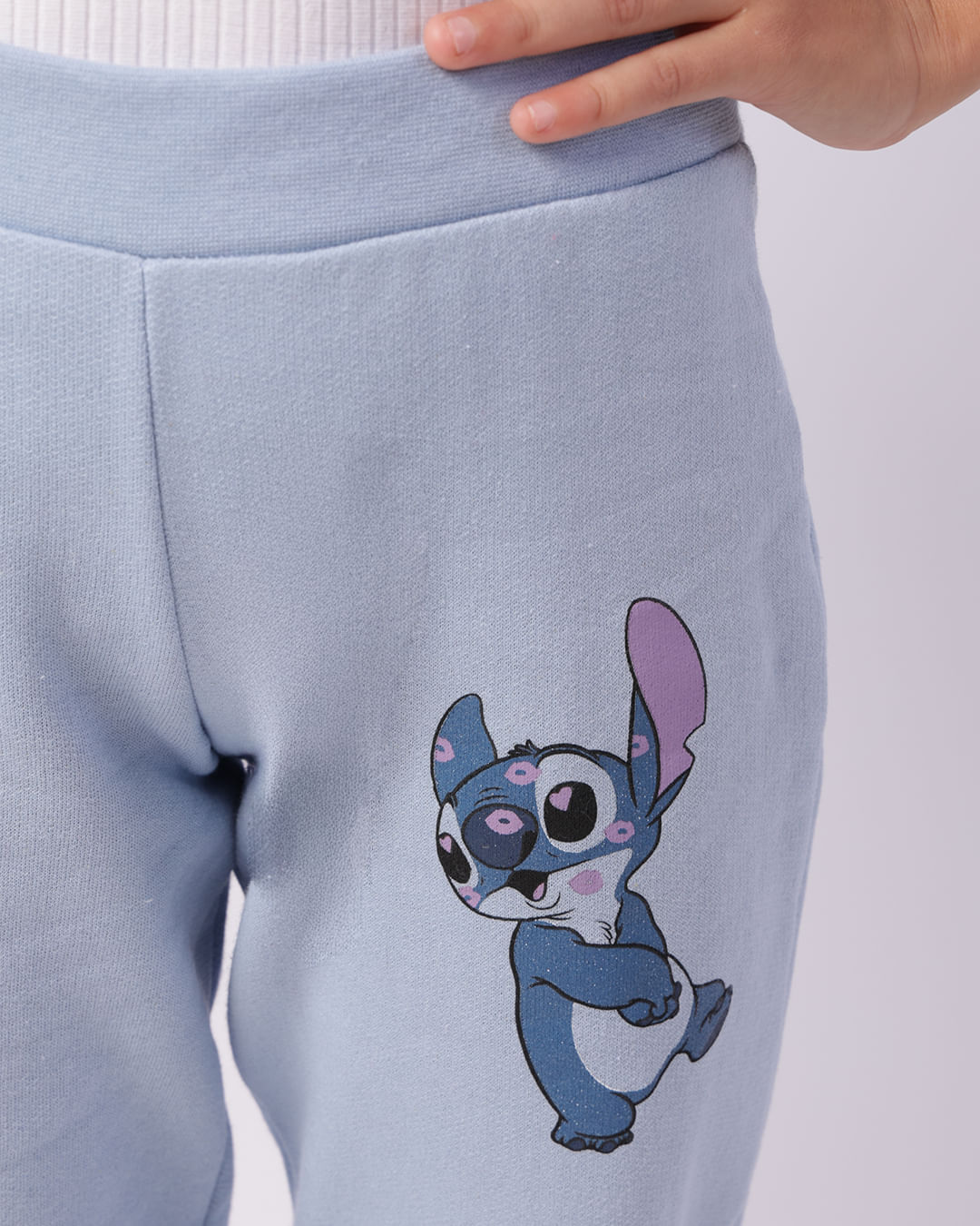 Calça Moletom Infantil Jogger Disney Estampa Stitch Com Glitter Azul