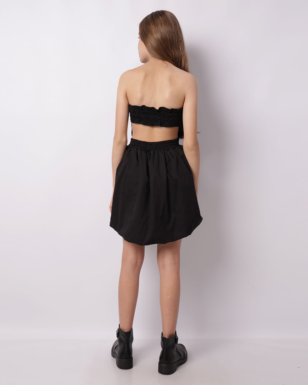 Vestido Sarja Juvenil Balonê Tomara Que Caia Vazado Preto-1749236857015