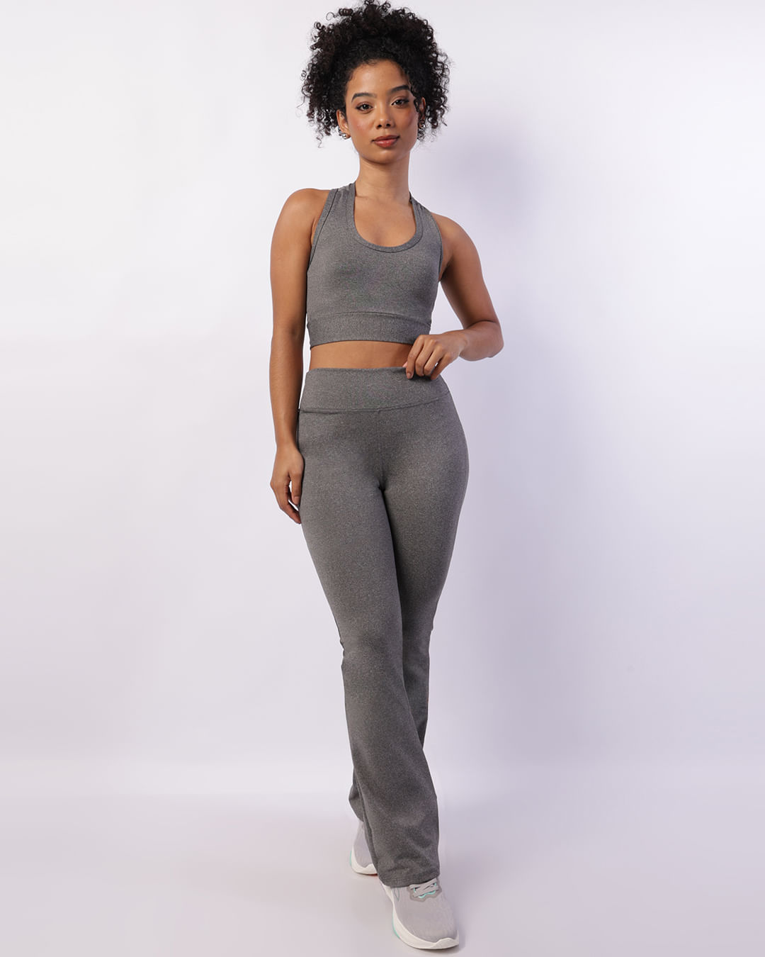 Calça Fitness Feminina Flare Cinza