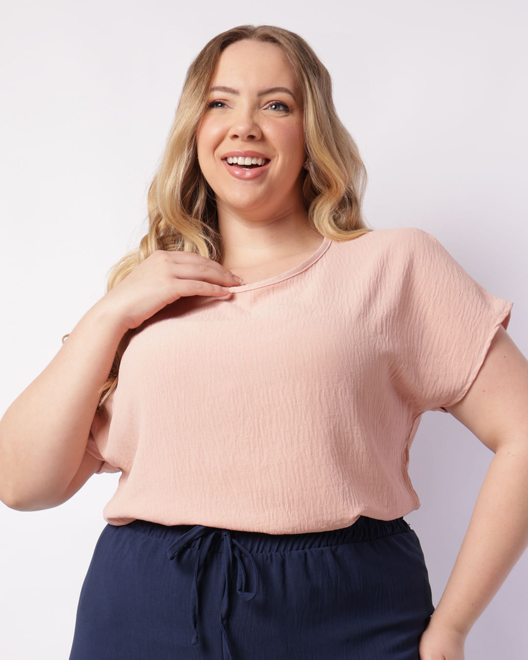 Blusa Plus Size Feminina Manga Curta Rosa