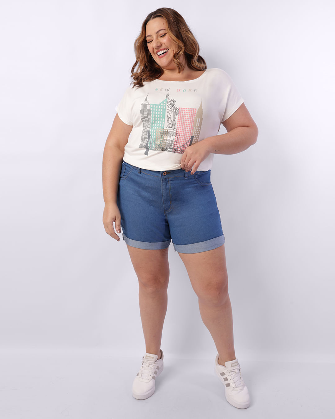 Short Jeans Plus Size  Feminino Curto Azul  -1750165534942